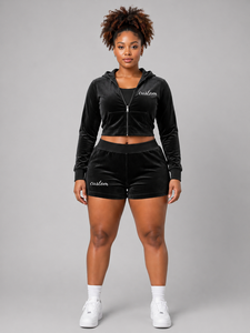 Conjunto de Chándal de Terciopelo Personalizado para Mujer, Sudadera con Cremallera y Pantalones Cortos, Ropa Casual para Descansar, Fabricante y Proveedor Mayorista OEM - Product Image 6