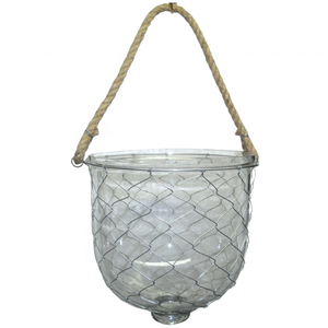 Artisanat rustique de haute qualité Design Unique 2025 lanterne d'ouragan suspendue avec fil métallique travail de rotin pot en verre produit supérieur - Product Image 5