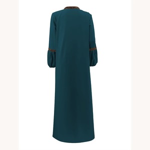Elegant <b>Women</b> <b>Abaya</b> Long Sleeve Floor Length Modest Dress Beaded Trim Solid Color Loose Fit Daily Wear Middle East Style - Product Image 3
