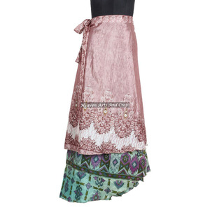 <b>Beach</b> Wear Vintage Silk Saree <b>Magic</b> 38" Long Length Wrap Vintage Silk Double Layer Reversible <b>Magic</b> Wrap Skirt Dress for Women - Product Image 1