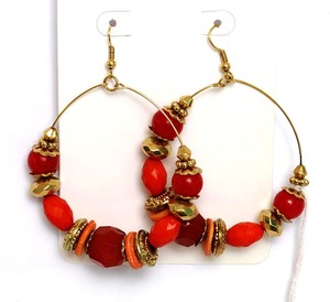 Pendientes de Aro Redondos Chapados en Oro Estilo Boho con Cuentas de Cristal Rojo, Joyería Artesanal India Tribal, Pendientes Colgantes para Mujer, Regalo para Fiesta - Product Image 3