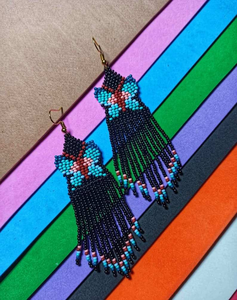 Boucles d'oreilles pendantes Morpho Butterfly à franges de perles, style bohème, type lustre - Product Image 1