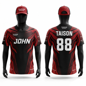 Maillot de golf en polyester interlock premium 220 GSM noir et rouge, impression numérique personnalisée, anti-UV, respirant, en maille, pour équipe sportive - Product Image 1