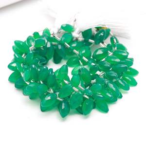 Perles d'onyx vert naturel facettées en forme de marquise, perles d'onyx vert percées sur le côté, perles de pierres précieuses pour la fabrication de bijoux 7x12-8x13MM 8 pouces - Product Image 3