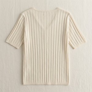 Camisetas de manga corta para mujer, de punto liso, anti-bolitas, transpirables, con cuello en V, holgadas y adelgazantes, moda de primavera-verano, al por mayor - Product Image 3