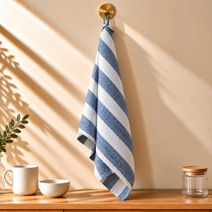 Eco-Friendly Woven <b>Striped</b> Kitchen Tea <b>Towels</b> with Hanging Loop 100% Linen Customizable for Home and Hotel Use - Product Image 4
