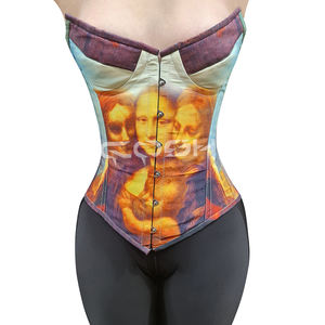 Corsé de satén con estampado de la Mona Lisa de alta costura, con varillas de acero, tipo overbust, entrenador de cintura, bustier. Proveedor OEM ODM de corsés. - Product Image 2