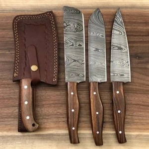 Ensemble de couteaux de chef en acier Damas, forgés à la main, manche en bois, lame finition satinée, pour droitier - Product Image 6