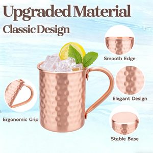 14oz Moscow Mule Mugs Set of 2 - 100% Pure <b>Copper</b> Hammered <b>Cups</b> with Handle - Premium Cocktail & Beer Barware Wholesale - Product Image 4