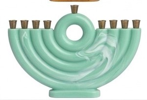 Ménorah moderne en résine corail, porte-bougie à 9 branches, support décoratif pour bougies de Hanouka juive avec accents turquoise - Product Image 2