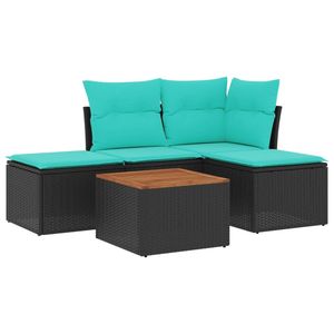 Juego de Sofás de Patio de 5 Piezas en Poliratán Negro con Cojines, Elegantes Conjuntos de Jardín - Product Image 2
