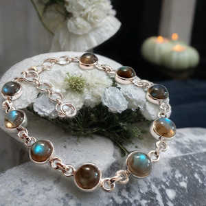 925 Sterling Silver Unisex <b>Bracelet</b> Handmade Bohemian <b>Fine</b> Chain Link Natural Labradorite Gemstone eternity vermeil - Product Image 3