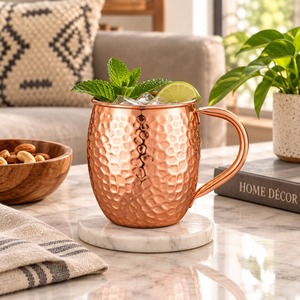 Hammered Copper <b>Mug</b> 18 Oz Classic Style With Handle <b>Thermal</b> Insulation For Home Use - Product Image 2