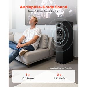 "2-Way Floor <b>Standing</b> Tower <b>Speakers</b> with 1 Tweeter & Dual 6.5 Woofers 400W Peak Power 65Hz-20kHz 100W Output App & Aux Support" - Product Image 2