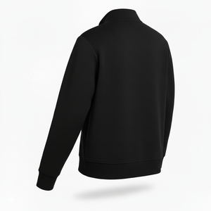 Sudadera de Forro Polar con Cierre de Cremallera de un Cuarto para Hombre, Color Negro Sólido, Corte Regular, Cuello Alto, Mezcla de Algodón - Product Image 2