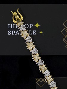 Two Tone Iced 925 <b>Silver</b> Butterfly Link <b>Bracelet</b> Hip Hop Bling Jewelry Unisex Luxury Sparkle <b>Charms</b> Moissanite Gold Plated - Product Image 1