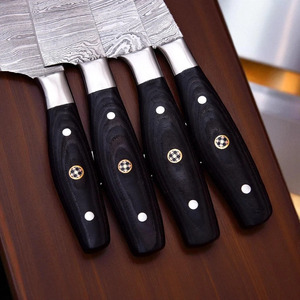 Juego de cuchillos de chef de Damasco forjados a medida, 4 piezas, mango de madera Pakka negra con bolsa de cuero, fabricación de cubertería de cocina para exportación - Product Image 3
