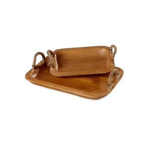 Bandeja de servir de madera de acacia natural hecha a mano, bandeja de MDF decorativa para desayuno, té y café, en oferta. - Product Image 4