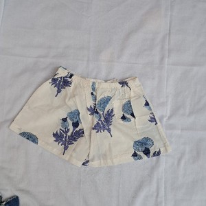 Women's Frill Pajama Set Cream Blue Purple Large Marigold Thistle Block Print Cotton Tassel Drawstring Frill Boho Summer Shorts - Product Image 2