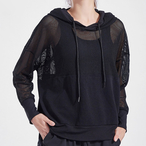Custom Cropped Hoodie Mesh <b>Fishnet</b> Sheer Women Hoody Tops Crop Terry Fleece Casual Yoga Jogging Casual Activewear Hoodies - Product Image 1