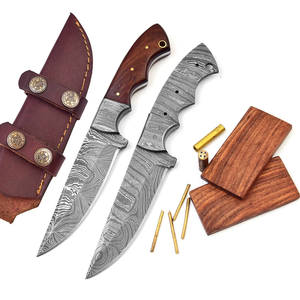 Kit DIY de fabrication de couteaux Damas - Lame vierge en acier Damas forgé à la main avec manche pleine longueur, étui en cuir et kit de broches en laiton - Vente en gros OEM - Product Image 2
