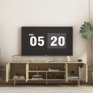 Mobile TV Moderno in Legno da 68 Pollici con Design Scanalato, Centro Intrattenimento con Ante Contenitore, Consolle Porta TV da 55+ Pollici, Mobile Multimediale per Soggiorno - Product Image 3