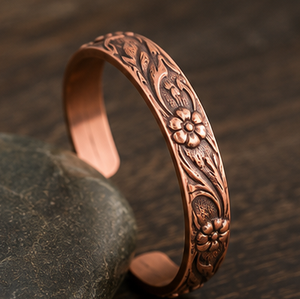 Handcrafted Botanical Flower Solid Copper Wrist <b>Bangle</b> Bracelet Fashionable Metal Jewelry Exquisite Craftsmanship - Product Image 5