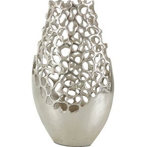 Vase en métal argenté |   Vase porte-fleurs texturé découpé en forme de fleur, vente en gros - Product Image 1