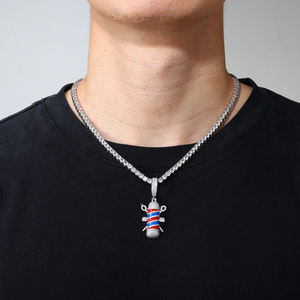 Pendentif en forme de poteau de barbier plaqué argent avec cristaux de strass, charme thématique pour cadeau unisexe, style hip-hop - Product Image 2