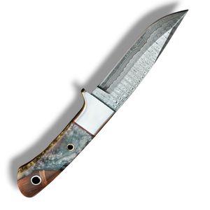 Couteaux de chasse de luxe faits à la main en acier Damas avec lame à motif unique, manche en bois noir et incrustation décorative pour le camping en plein air - Product Image 2