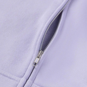Sudadera con Capucha y Cremallera Unisex, Color Sólido, Felpa, Corte Holgado Informal, Largo Regular, Otoño, Morado, 100% Algodón Tejido - Product Image 4