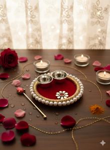 Plato de Metal Hecho a Mano para Roli Chawal, Plato de Kumkum Chawal para Pooja, Festivales y Rituales Indios para Rakhi - Product Image 2