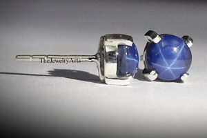 Boucles d'oreilles en saphir bleu étoilé naturel de 6 mm, en argent sterling 925, boucles d'oreilles rondes en saphir étoilé pour femmes, pour cadeau - Product Image 3