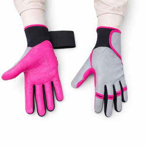 Pink Grey Leather & Black Accent Batting Gloves <b>Hook</b> And Loop Closure Unisex Adult Training Durable - Product Image 3