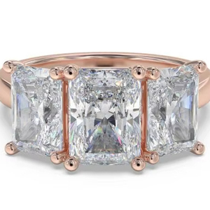 แหวนเพชรโมเดิร์นเรเดียนท์ไดมอนด์ทริโลจี 0.75 กะรัต เพชรเลี้ยงในห้องปฏิบัติการ ประดับด้วยทอง 18K และแพลตตินัม - Product Image 1