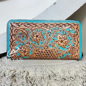 Portefeuille pour femme en cuir de vachette véritable, artisanal, vintage, avec protection RFID pour cartes et téléphone portable - Product Image 1