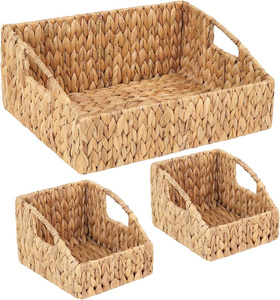 Juego de 3 Cestas de Almacenamiento Tejidas a Mano de Jacinto de Agua – Contenedores Organizadores Decorativos de Mimbre Natural con Asas Integradas para Baño - Product Image 1
