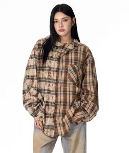 Sudadera Holgada con Capucha de Punto a Cuadros Bicolor para Mujer, Estilo Americano Vintage y de Alta Gama, para Primavera/Otoño/Invierno - Product Image 1