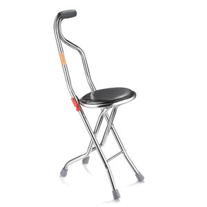 2-in-1 Stainless Steel Folding Chair 187.4 Lbs Capacity Thick Travel Seat Four Leg Walking Stick with Comfortable Cushion - Product Image 3