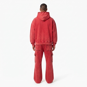Conjunto Deportivo Masculino de Alta Calidad, Lavado Ácido, Estilo Casual, Dos Piezas, Sudadera con Pedrería Personalizada y Pantalones Deportivos - Product Image 4