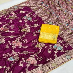 Sari VASTRA COTTAGE en Georgette Premium avec Blouse Contrastante Teinte à la Main, Collection Designer Style Bollywood pour Soirées - Product Image 5