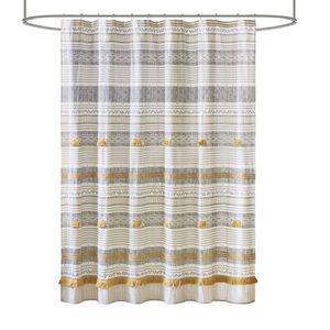 Tenda da doccia con stampa a righe in cotone con nappa accessorio da bagno elegante e resistente - Product Image 6