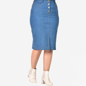 Jupe crayon en jean taille haute pour femme, longueur genou, boutonnée sur le devant, couleur unie, style décontracté, tissu tissé - Product Image 3