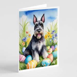 Whimsical A7 Size 5x7 Blank <b>Note</b> <b>Cards</b> Pack of 8 Easter Egg Hunt Schnauzer <b>Greeting</b> <b>Cards</b> with Envelopes - Product Image 1