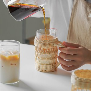 Accessoires de décoration de table à manger en rotin et osier, porte-gobelet en verre - Product Image 5