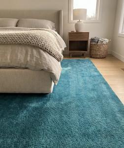 Alfombra Abstracta de Lana Tufted Hecha a Mano, Ecológica, Gruesa, Moderna, Color Azul Turquesa, Suave, para Sala de Estar, Contemporánea, Minimalista - Product Image 3