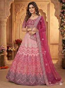 Ensemble ethnique de créateur pour femme, rose bonbon, brodé, séchage rapide, hiver/été, Lehenga Choli Dupatta, pour mariages et fêtes - Product Image 2