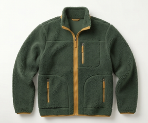 <b>Men's</b> Olive Green <b>Fleece</b> <b>Jacket</b> Zipper Closure Casual Autumn Wear Stand Collar <b>Sherpa</b> Lining Regular Fit - Product Image 1