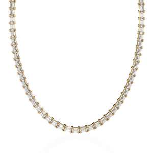 Collar unisex de cadena tipo tenis con diamantes de laboratorio de corte esmeralda y engaste completo de circonitas, en oro amarillo de 10K, 14K, 18K - Product Image 1