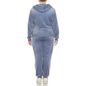 Conjunto Deportivo Azul con Capucha para Mujer, Talla Grande, Pantalones Largos de Color Sólido, Casuales, con Bolsillos Laterales y Cierre de Cremallera, para Otoño - Product Image 3